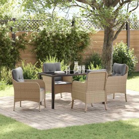 Conjunto de Comedor de Jardín con cojín 5 pcs Beige Poliratán