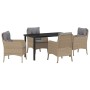 Conjunto de Comedor de Jardín con cojín 5 pcs Beige Poliratán