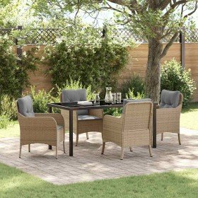 Conjunto de Comedor de Jardín con cojín 5 pcs Beige Poliratán