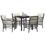 Conjunto de Comedor de Jardín con cojín 5 pcs Negro Poliratán