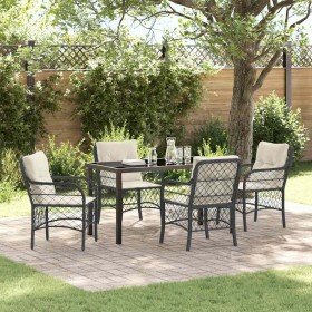 Conjunto de Comedor de Jardín con cojín 5 pcs Negro Poliratán