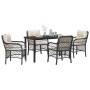 Conjunto de Comedor de Jardín con cojín 5 pcs Negro Poliratán