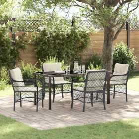 Conjunto de Comedor de Jardín con cojín 5 pcs Negro Poliratán