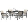 Conjunto de Comedor de Jardín con cojín 5 pcs Negro Poliratán