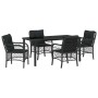 Conjunto de Comedor de Jardín con cojín 5 pcs Negro Poliratán