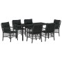Conjunto de Comedor de Jardín con cojín 7 pcs Negro Poliratán