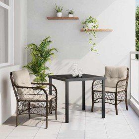 Conjunto de Comedor de Jardín con cojín 3 pcs Marrón Poliratán