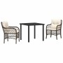 Conjunto de Comedor de Jardín con cojín 3 pcs Marrón Poliratán