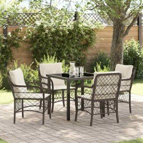 Conjunto de Comedor de Jardín con cojín 5 pcs Marrón Poliratán