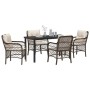 Conjunto de Comedor de Jardín con cojín 5 pcs Marrón Poliratán