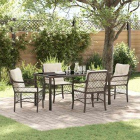 Conjunto de Comedor de Jardín con cojín 5 pcs Marrón Poliratán Conjunto de Comedor de Jardín con cojín 5 pcs Marrón Poliratán