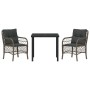 Conjunto de Comedor de Jardín con cojín 3 pcs Gris Poliratán