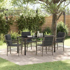 Conjunto de Comedor de Jardín con cojín 5 pcs Gris Poliratán