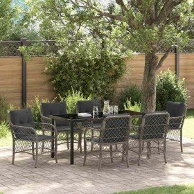Conjunto de Comedor de Jardín con cojín 7 pcs Gris Poliratán