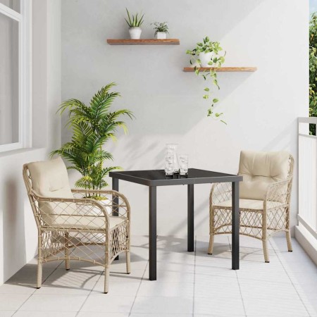 Conjunto de Comedor de Jardín con cojín 3 pcs Beige Poliratán