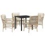Conjunto de Comedor de Jardín con cojín 5 pcs Beige Poliratán