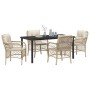 Conjunto de Comedor de Jardín con cojín 5 pcs Beige Poliratán