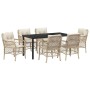 Conjunto de Comedor de Jardín con cojín 7 pcs Beige Poliratán