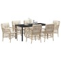 Conjunto de Comedor de Jardín con cojín 7 pcs Beige Poliratán