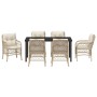 Conjunto de Comedor de Jardín con cojín 7 pcs Beige Poliratán