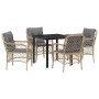 Conjunto de Comedor de Jardín con cojín 5 pcs Beige Poliratán
