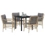 Conjunto de Comedor de Jardín con cojín 5 pcs Beige Poliratán