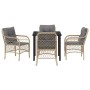 Conjunto de Comedor de Jardín con cojín 5 pcs Beige Poliratán