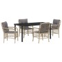 Conjunto de Comedor de Jardín con cojín 5 pcs Beige Poliratán