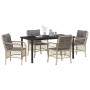 Conjunto de Comedor de Jardín con cojín 5 pcs Beige Poliratán