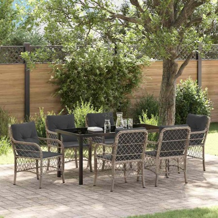 Conjunto de Comedor de Jardín 7 pcs Gris claro Poliratán