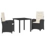 Conjunto de Comedor de Jardín 3 pcs Negro ratán sintético