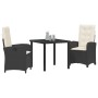 Conjunto de Comedor de Jardín 3 pcs Negro ratán sintético