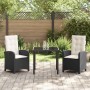 Conjunto de Comedor de Jardín 3 pcs Negro ratán sintético