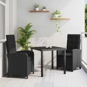 Conjunto de Comedor de Jardín 3 pcs Negro ratán sintético