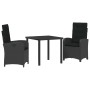 Conjunto de Comedor de Jardín 3 pcs Negro ratán sintético