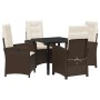 Conjunto de Comedor de Jardín 5 pcs Marrón ratán sintético