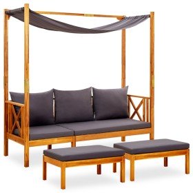 Banco de jardín con toldo y reposapiés madera de acacia maciza Banco de jardín con toldo y reposapiés madera de acacia maciza