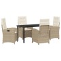 Conjunto de Comedor de Jardín 5 pcs Beige ratán sintético