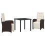 Conjunto de Comedor de Jardín 3 pcs Marrón ratán sintético