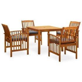 Set comedor de jardín 5 pzas y cojines madera maciza de acacia