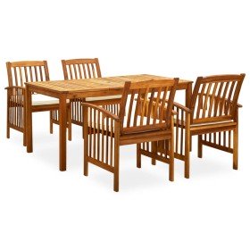 Set comedor de jardín 5 pzas y cojines madera maciza de acacia