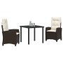 Conjunto de Comedor de Jardín 3 pcs Marrón ratán sintético