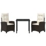 Conjunto de Comedor de Jardín 3 pcs Marrón ratán sintético