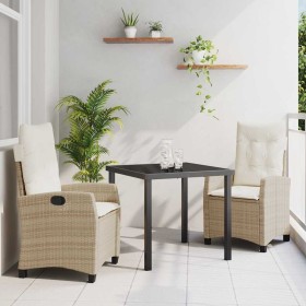 Conjunto de Comedor de Jardín 3 pcs Beige ratán sintético