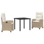 Conjunto de Comedor de Jardín 3 pcs Beige ratán sintético
