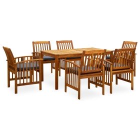 Set comedor de jardín 7 pzas y cojines madera maciza de acacia