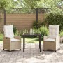 Conjunto de Comedor de Jardín 3 pcs Beige ratán sintético