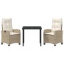 Conjunto de Comedor de Jardín 3 pcs Beige ratán sintético