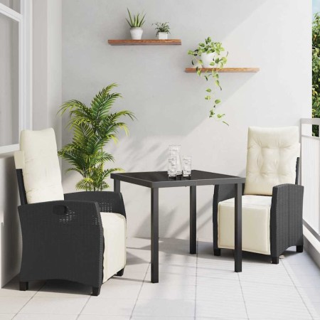 Conjunto de Comedor de Jardín 3 pcs Negro ratán sintético