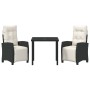 Conjunto de Comedor de Jardín 3 pcs Negro ratán sintético